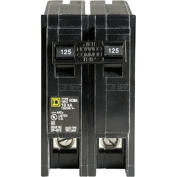 Square D Miniature Circuit Breaker, HOM Series, 125A, 2 Pole, 120/240V AC, 10kA HOM2125CP - main